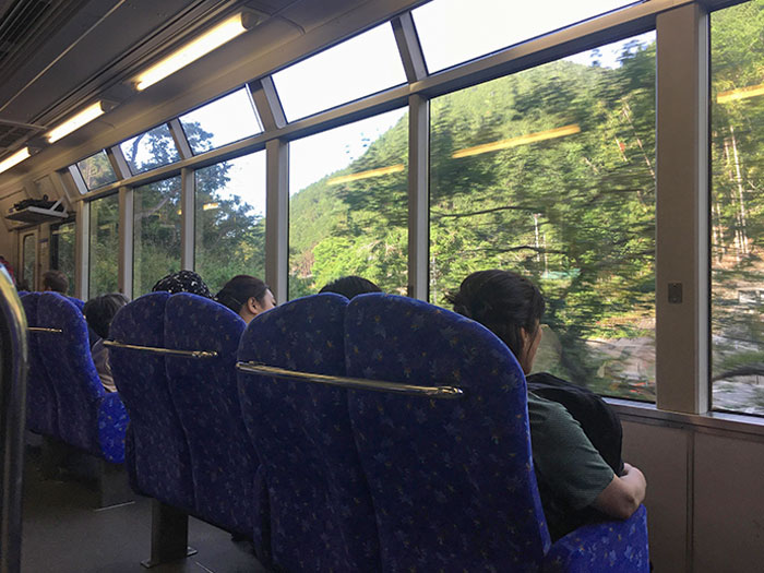 outward facing train seats