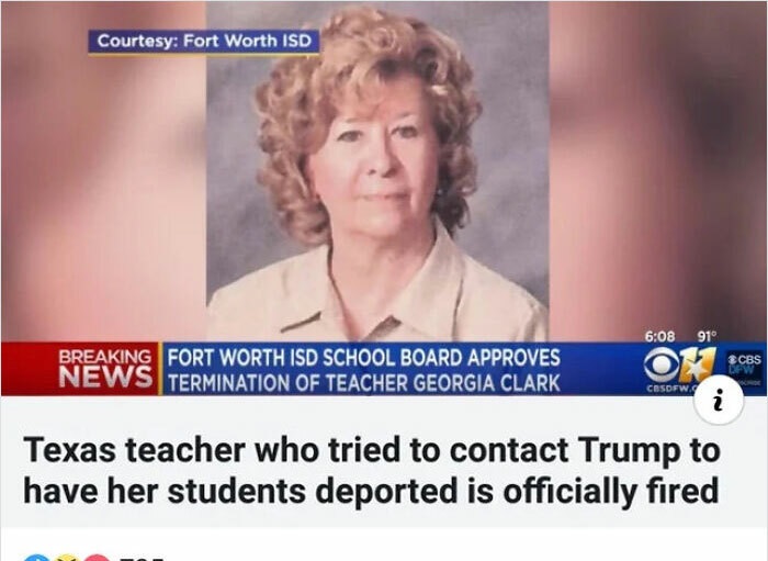 georgia clark - Courtesy Fort Worth Isd 91 Cbs Cesofws Breaking Fort Worth Isd School Board Approves OK1 News Termination Of Teacher Georgia Clark i Texas teacher who tried to contact Trump to have her students deported is officially fired