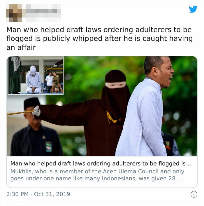 conversation - Man who helped draft laws ordering adulterers to be flogged is publicly whipped after he is caught having an affair Man who helped draft laws ordering adulterers to be flogged is ... Mukhlis, who is a member of the Aceh Ulema Council and on