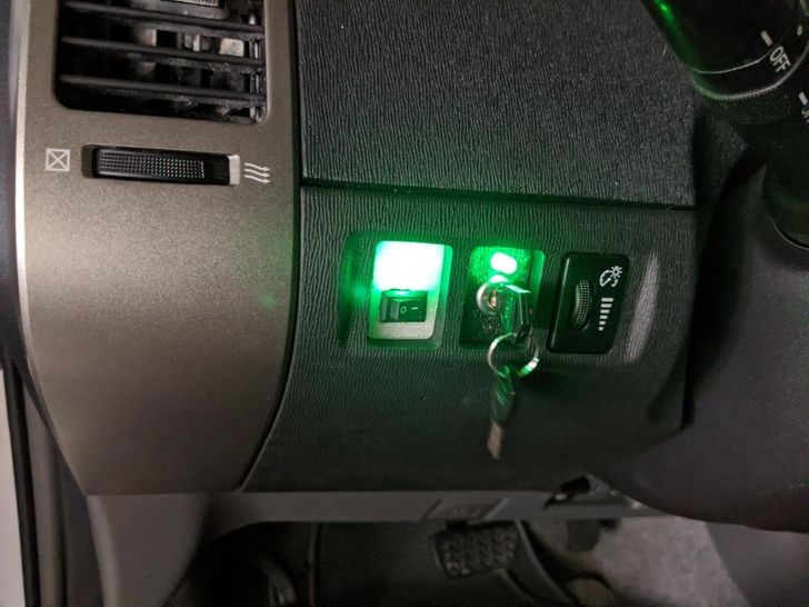 “I installed 2 switches in my brother’s Prius that do nothing. They just run off watch batteries to light up. Let’s see what happens.”