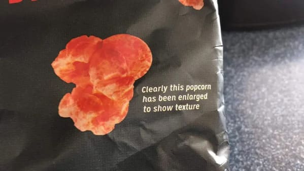 funny easter eggs - food package that says clearly this popcorn has been enlarged to show texture