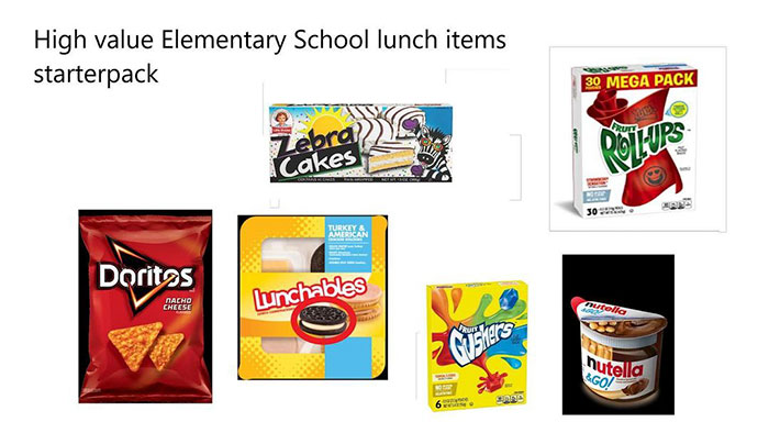 funny nostalgic memes - High value Elementary School lunch items starter pack