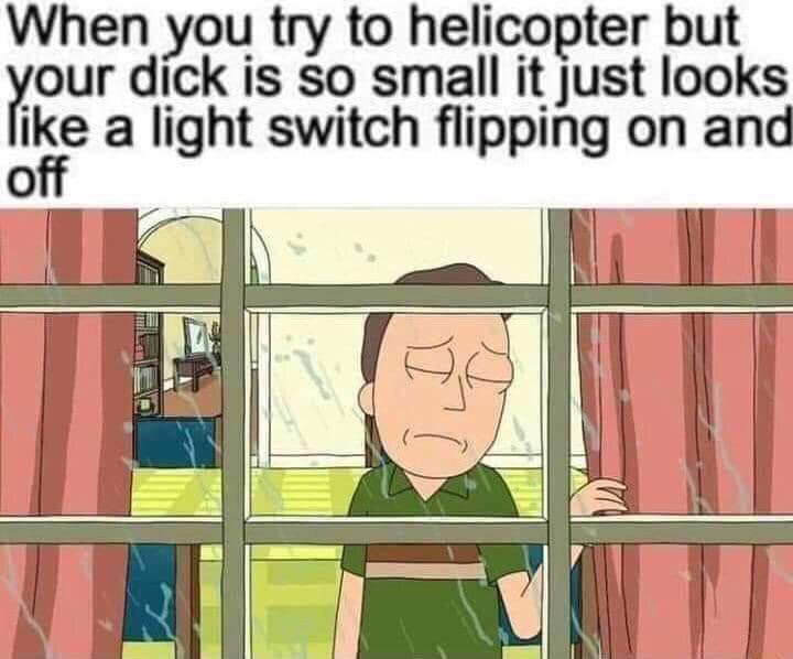 helicopter light switch meme - When you try to helicopter but your dick is so small it just looks a light switch flipping on and off