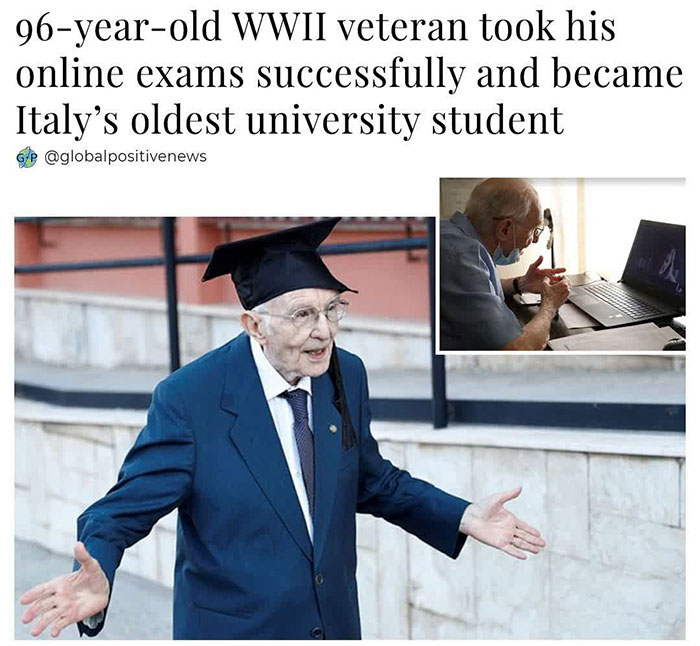 giuseppe paterno - 96yearold Wwii veteran took his online exams successfully and became Italy's oldest university student