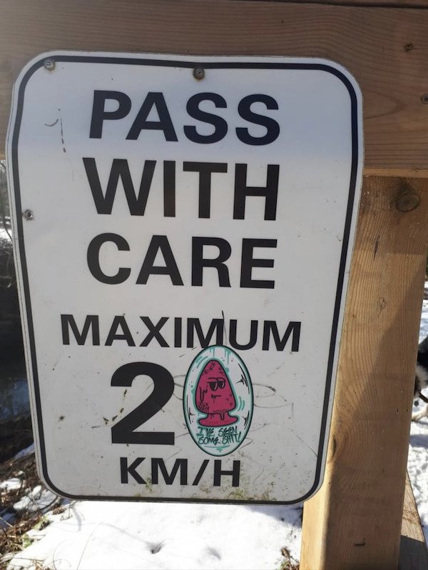 street sign - Pass With Care Maximum 2 2725 song. Sit KmH