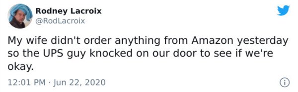 can t be with you - Rodney Lacroix Lacroix My wife didn't order anything from Amazon yesterday so the Ups guy knocked on our door to see if we're okay.