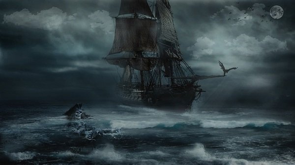 gloomy pirate ship