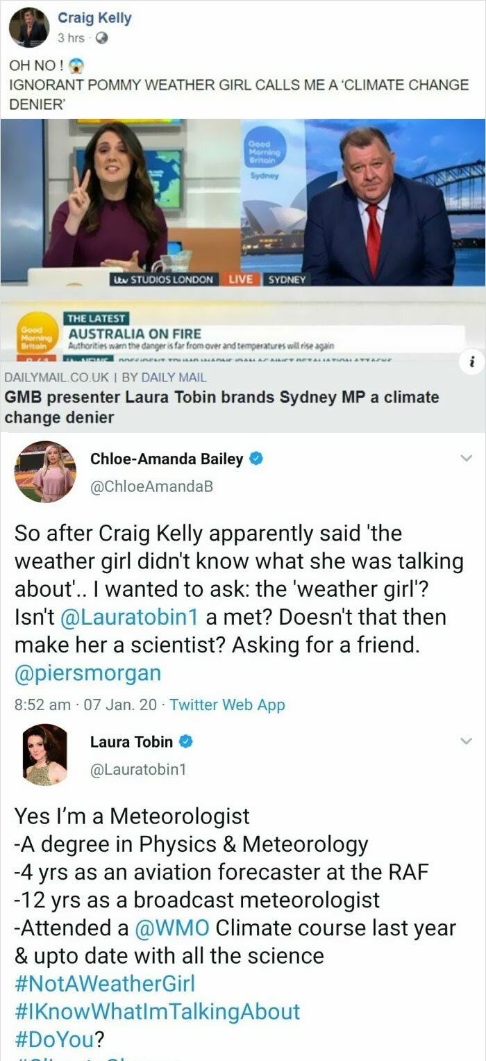 web page - Craig Kelly 3 hrs Oh No! Ignorant Pommy Weather Girl Calls Me A Climate Change Denier Good Morning Britain Sydney itu Studios London Live Sydney Good Morning Britain i The Latest Australia On Fire Authorities warn the danger is far from over an