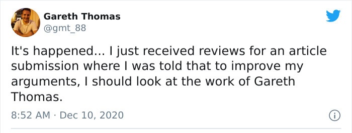 paper - Gareth Thomas It's happened... I just received reviews for an article submission where I was told that to improve my arguments, I should look at the work of Gareth Thomas.