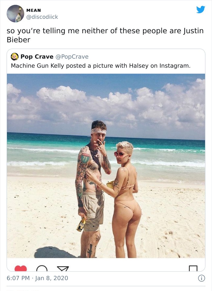 halsey and machine gun kelly meme - Mean so you're telling me neither of these people are Justin Bieber Pop Crave @ PopCrave Machine Gun Kelly posted a picture with Halsey on Instagram.