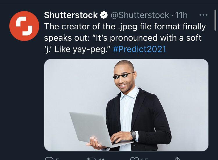 presentation - Shutterstock . 11h The creator of the .jpeg file format finally speaks out "It's pronounced with a soft 'j. yaypeg."