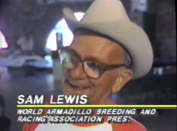 photo caption - Sam Lewis World Armadillo Breeding And Racing Association Pres.