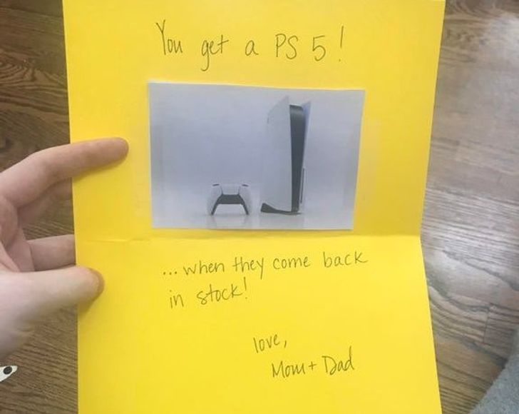 paper - You get a Ps 5! when they come back in stock! love, o Mom Dad