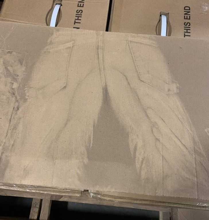 “The outline of my jeans in a dusty piece of cardboard I sat on”