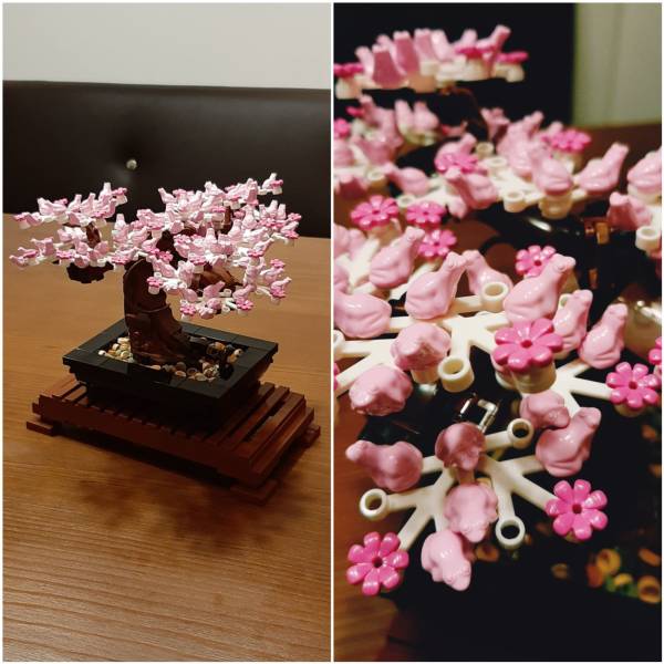 “The blossoms on my LEGO bonsai are small frogs.”
