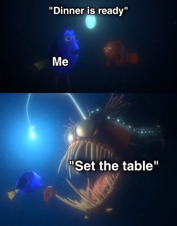 finding nemo color script marlin dory - "Dinner is ready" Me "Set the table"