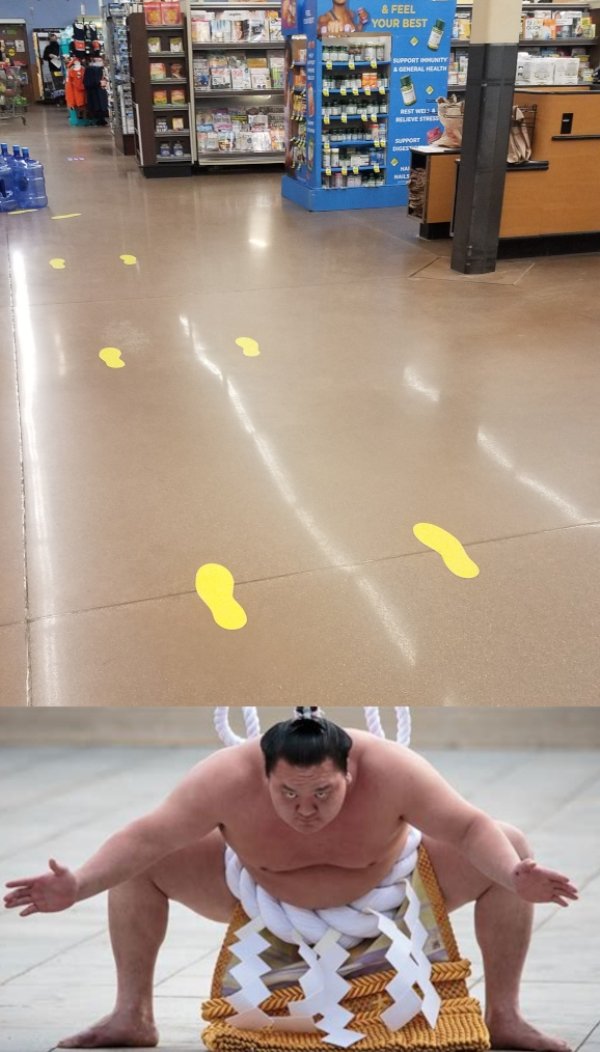 funny memes - sumo wrestler wide footprints in store