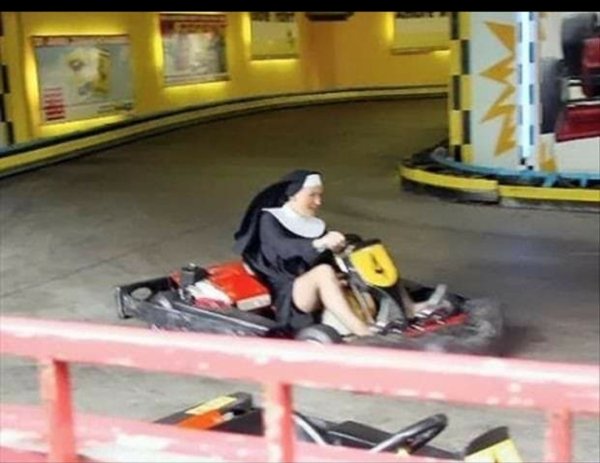 funny memes - nun on a go kart