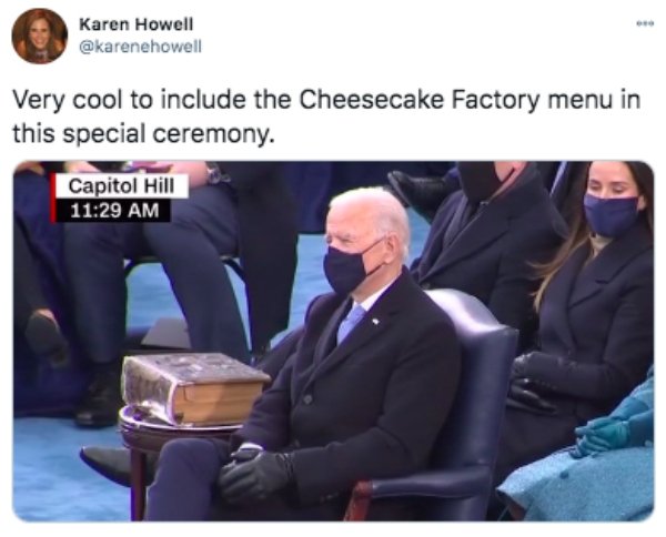 presentation - Karen Howell Very cool to include the Cheesecake Factory menu in this special ceremony. Capitol Hill
