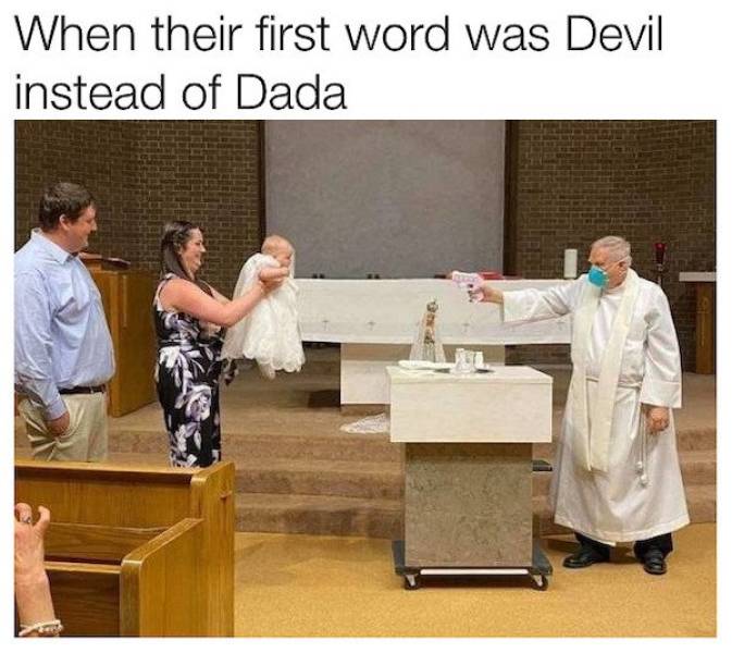 name of the father and of the son - When their first word was Devil instead of Dada