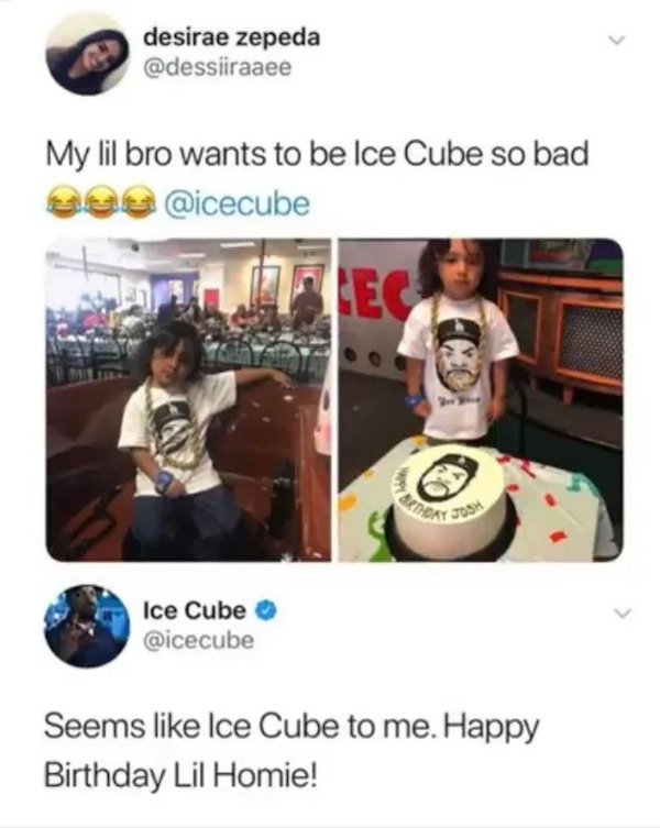 my lil bro wants to be ice cube - desirae zepeda My lil bro wants to be Ice Cube so bad Og Fec Pariday Jo Josh Ice Cube Seems Ice Cube to me. Happy Birthday Lil Homie!