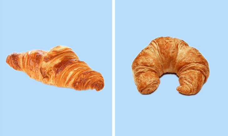 Croissants with butter are made in a straight shape in France, while croissants with margarine are made curved.