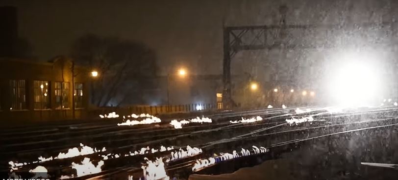 During severe cold, Chicago authorities turn on gas burners under the rails so that the metal won’t deform from the cold.