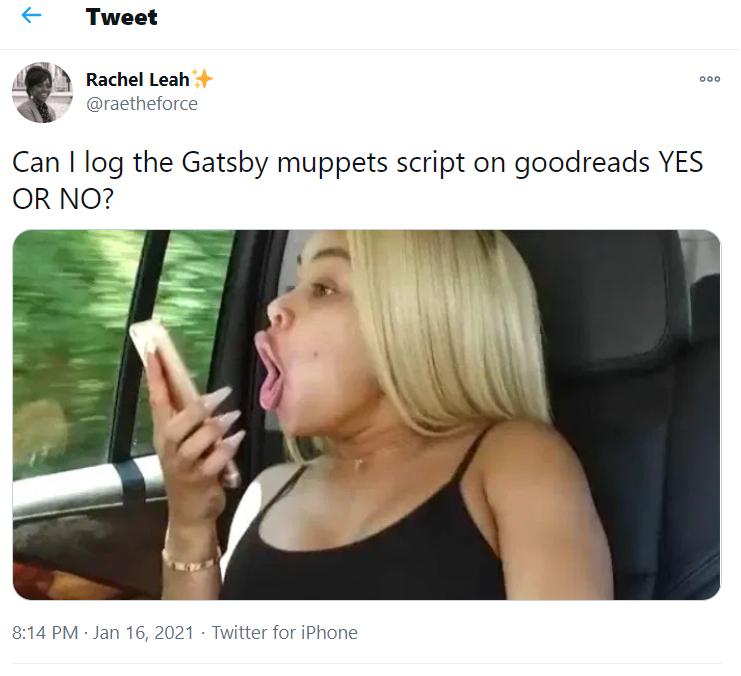 blac chyna screaming - Tweet Rachel Leah Can Ilog the Gatsby muppets script on goodreads Yes Or No? Twitter for iPhone