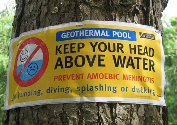 naegleria fowleri habitat - Keep Your Head Prevent Amoebic Meningitis jo jumping, diving, splashing or ducking Geothermal Poole Above Water