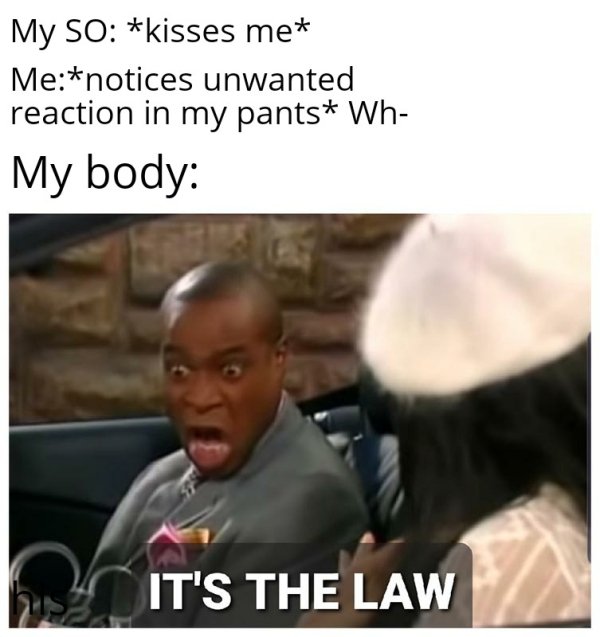 isfj meme - My So kisses me Menotices unwanted reaction in my pants Wh My body It'S The Law