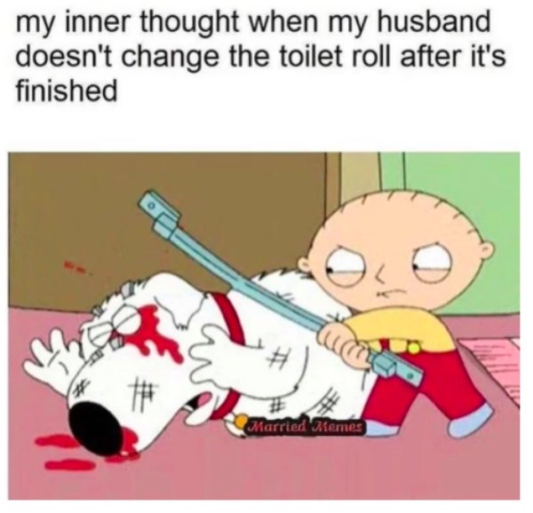 Stewie Griffin - my inner thought when my husband doesn't change the toilet roll after it's finished Married Remes