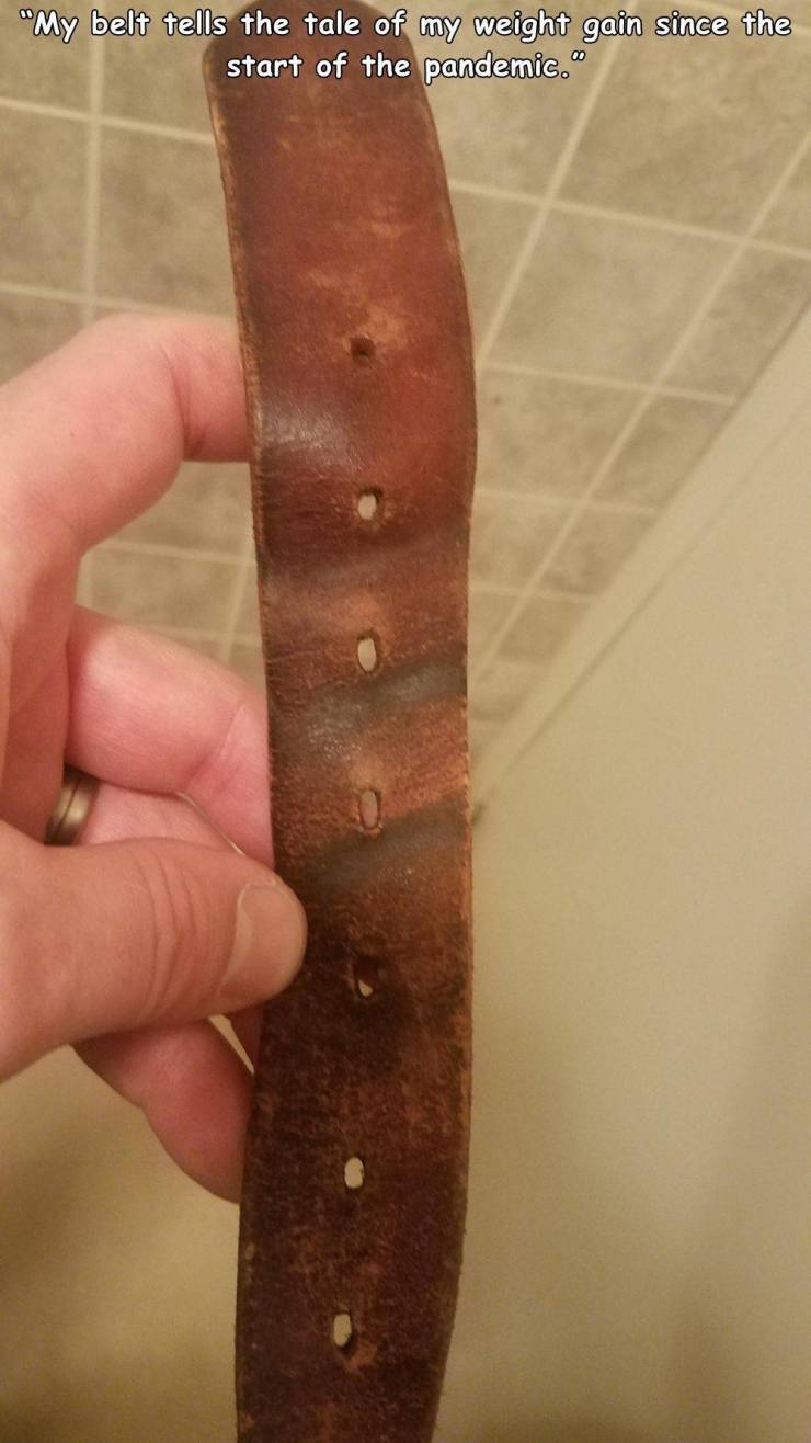 wood - "My belt tells the tale of my weight gain since the start of the pandemic."