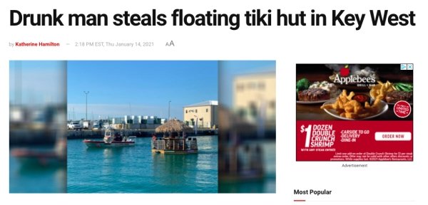 american apparel - Drunk man steals floating tiki hut in Key West Sarimp by Katherine Hamilton Est, The Applebees Dozen Double Care To Go Delivery Obornim Advert Most Popular