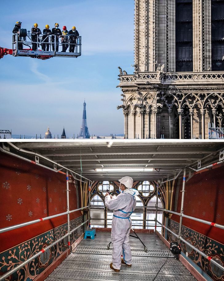 It’s hardly possible to assess the renovation process of Notre-Dame de Paris from a crane.