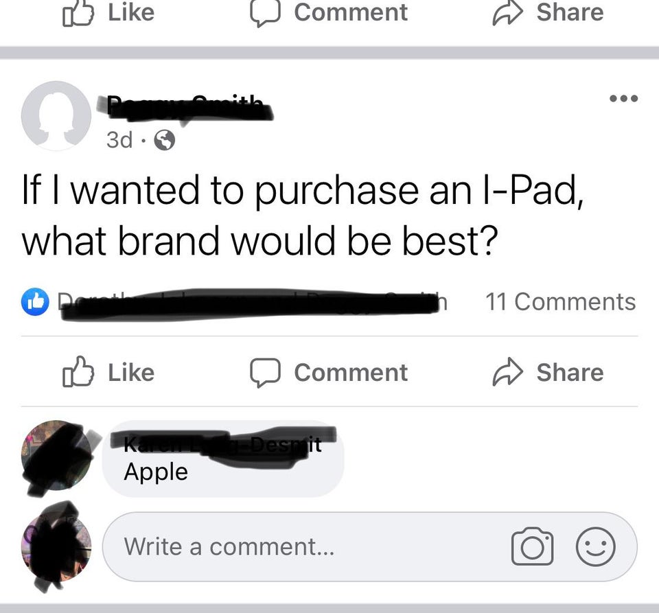 multimedia - 0 Comment O 3d If I wanted to purchase an lPad, what brand would be best? 11 Comment Desrit ko Apple Write a comment...