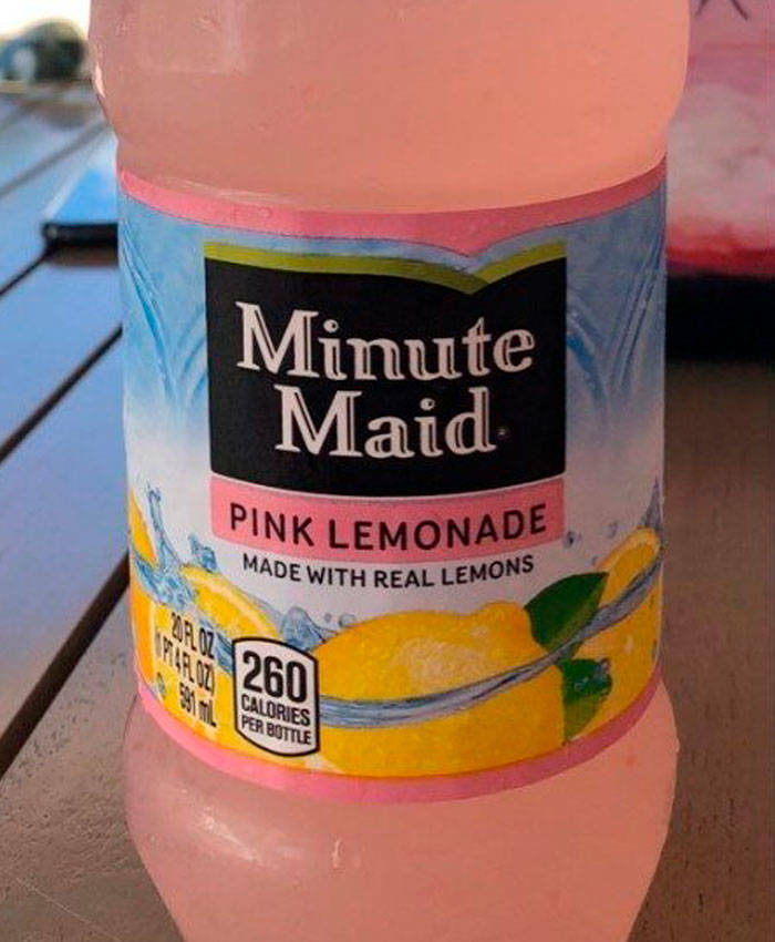 Pink Lemonade Made With Real Lemons Minute Maid Da Ul. 260 Calories Per Bottle