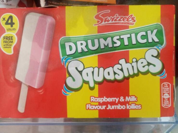 food additive - 4 Swazels Lowes Free From orico Drumstick Squashies Raspberry & Milk Flavour Jumbo lollies