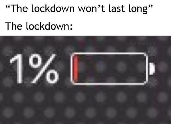 funny 2021 memes - The lockdown won't last long phone battery at 1%