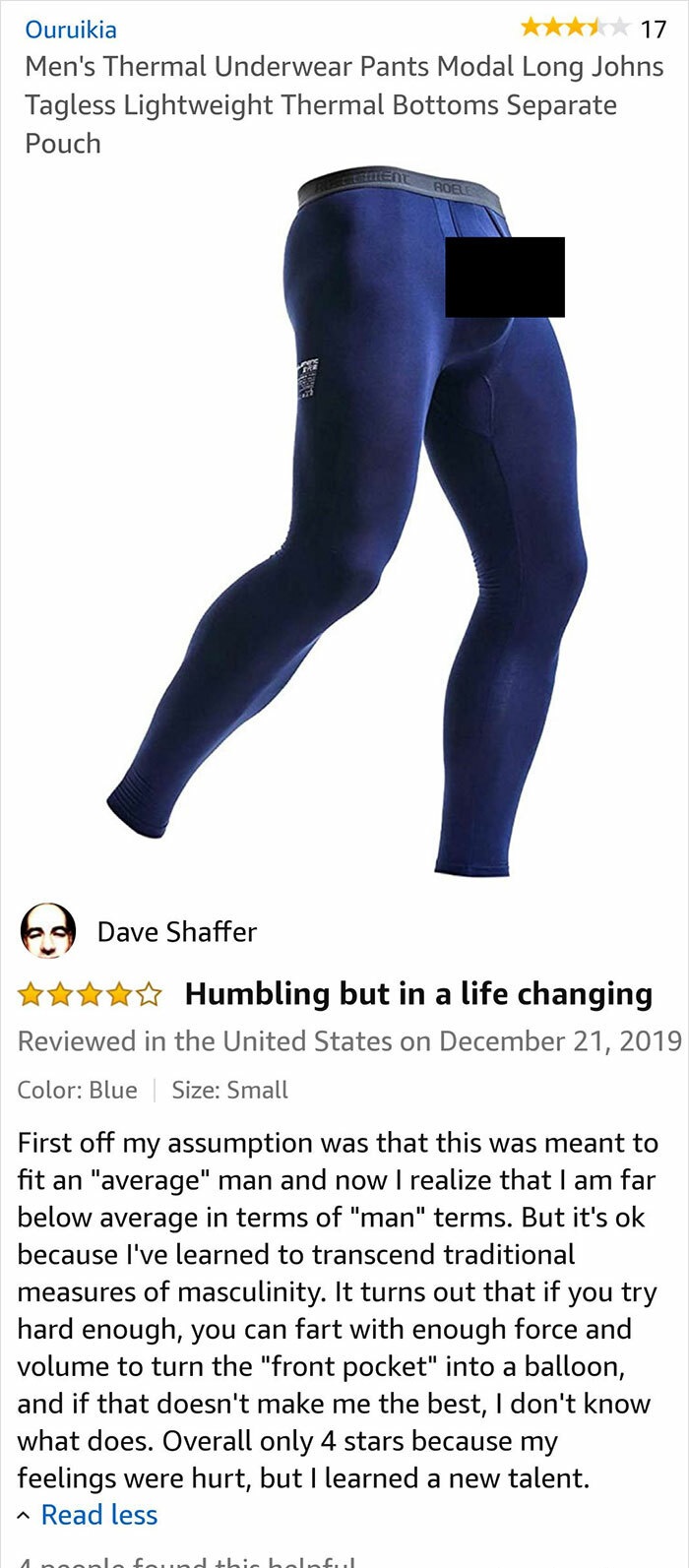 funny amazon reviews - Men's Thermal Underwear Pants - Humbling but in a life changing way - First off my assumption was that