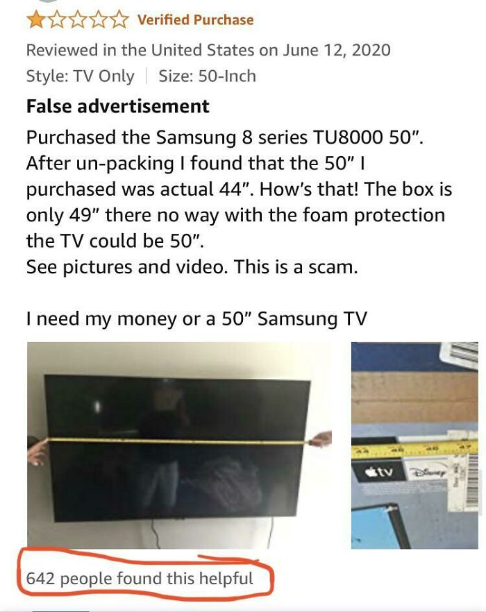 funny amazon reviews - Tv Only Size 50Inch False advertisement Purchased the Samsung 8 series
