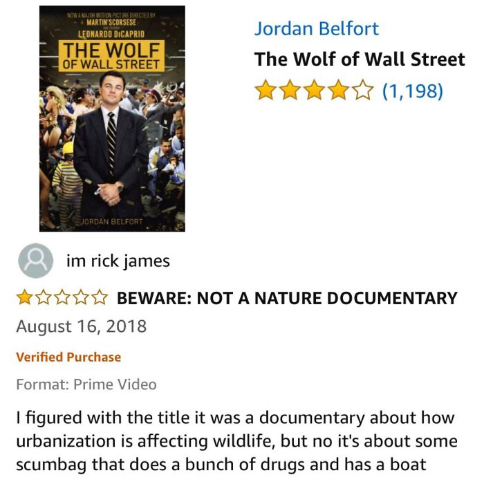 funny amazon reviews - The Wolf of Wall Street - Beware Not A Nature Documentary