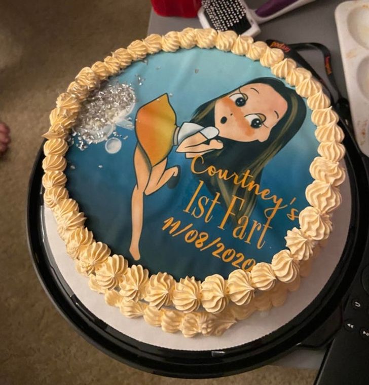 funny relationship pics - cake that says congratulations on courtney's first fart