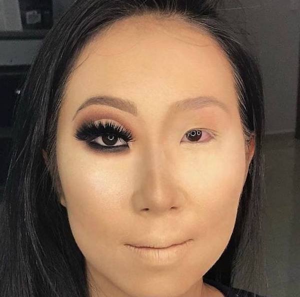 funny memes - woman with Makeup on only half of her face