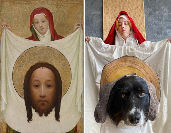 funny memes - saint veronica with the sudarium dog funny remake
