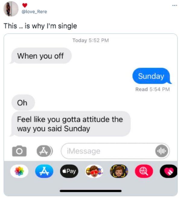 ava young - This .. is why I'm single Today When you off Sunday Read Oh Feel you gotta attitude the way you said Sunday iMessage Pay