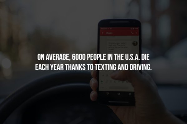 smartphone - On Average, 6000 People In The U.S.A. Die Each Year Thanks To Texting And Driving.