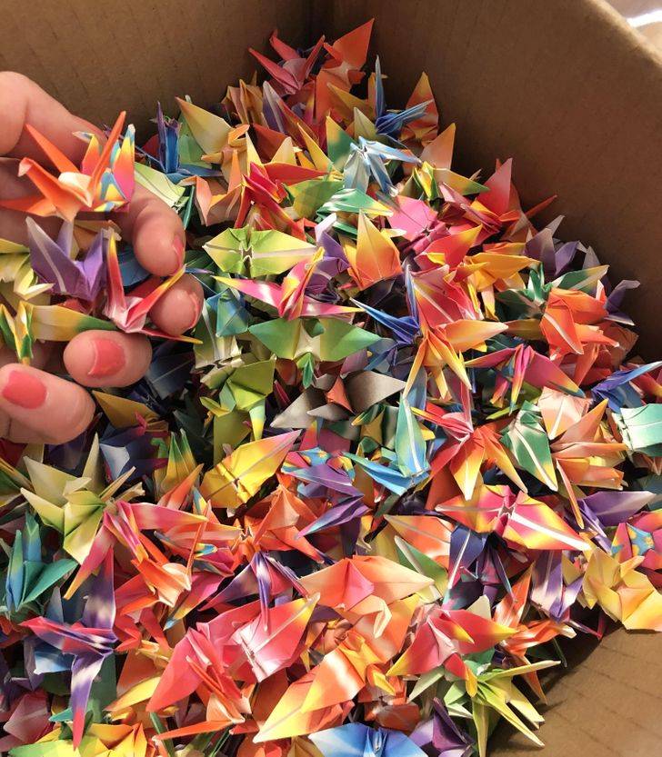 box of paper cranes