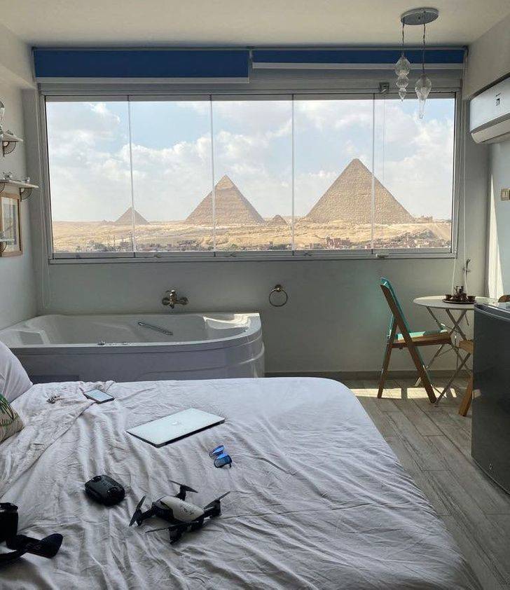 Surprises are not always shocking, they can be pleasant too. “My picture from my Airbnb in Cairo, Egypt.”