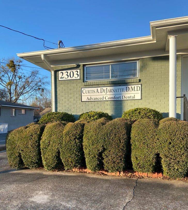 “This dental office trims their shrubs to look like molars.”