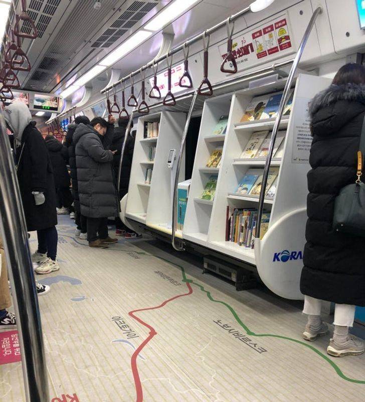 "And this mini-library is located right on a train in Seoul."